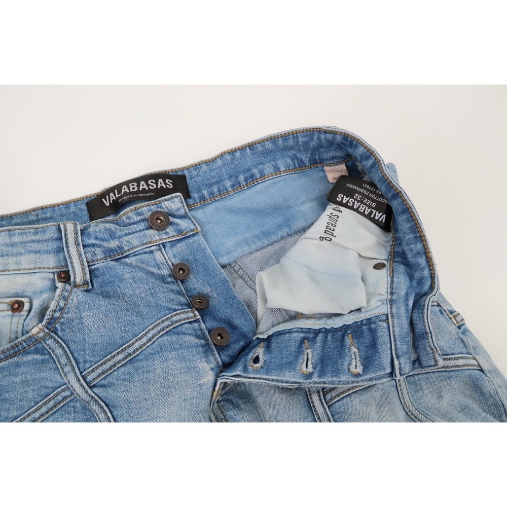 Valabasas Patchwork Jeans Men 32 Blue Button Fly Streetwear Denim Stacked Flared - Picture 5 of 14
